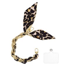 Scarf Cell Phone Wristlet Chain Strap, 12" Phone Wrist Lanyard, Brown Black