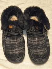 Hey Dude Wendy Fold Brushed Cozy Black Fleece Faux Sherpa Cozy Slip On Shoes