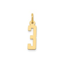 14k Yellow Gold Number 3 Pendant Charm Block Style Numerology Sports Jewelry