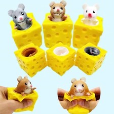 Pop-Up Mouse and Cheese Block Squeeze Anti-Stress Fidget Toy for Kids & Adults