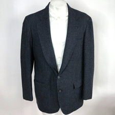 Cricketeer 42 Wool Tweed Like Plaid Two Button Sport Coat Jacket Blue Gray