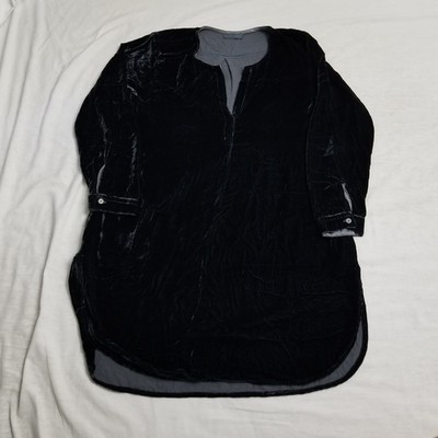 CP Shades Velvet Shirt Dress Womens Small Black Tunic Crushed Lagenlook Boho