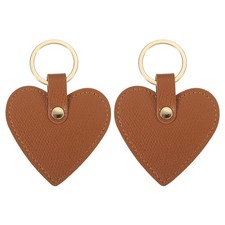 2Pcs Heart Leather Keychains Heart Leather Key Fobs with Key Rings Brown