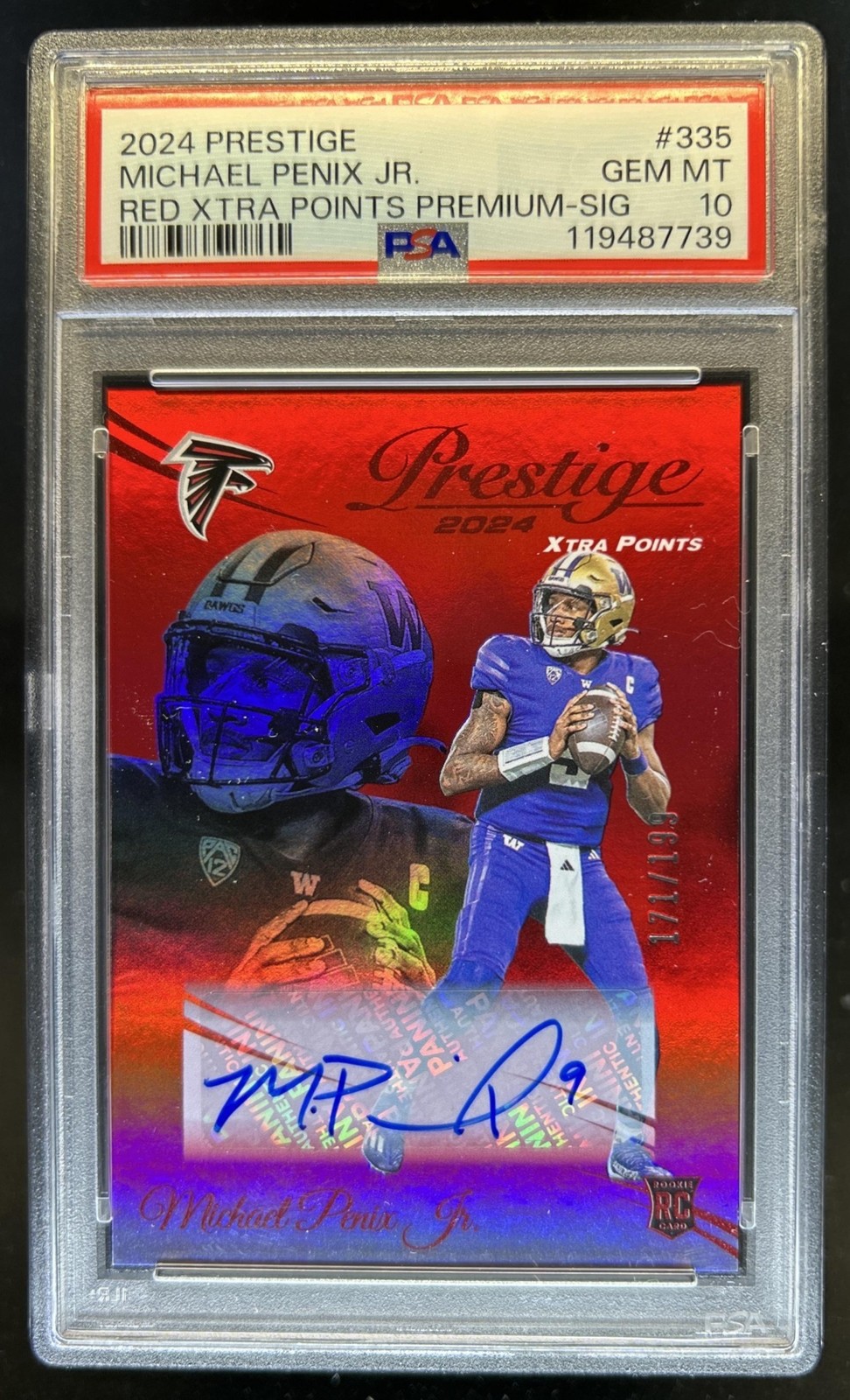 Michael Penix Panini Prestige #335 Red Premium Xtra Points-Signature