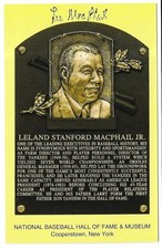 LEE MacPHAIL Autographed Signed Hall of Fame Plaque Postcard Commissioner