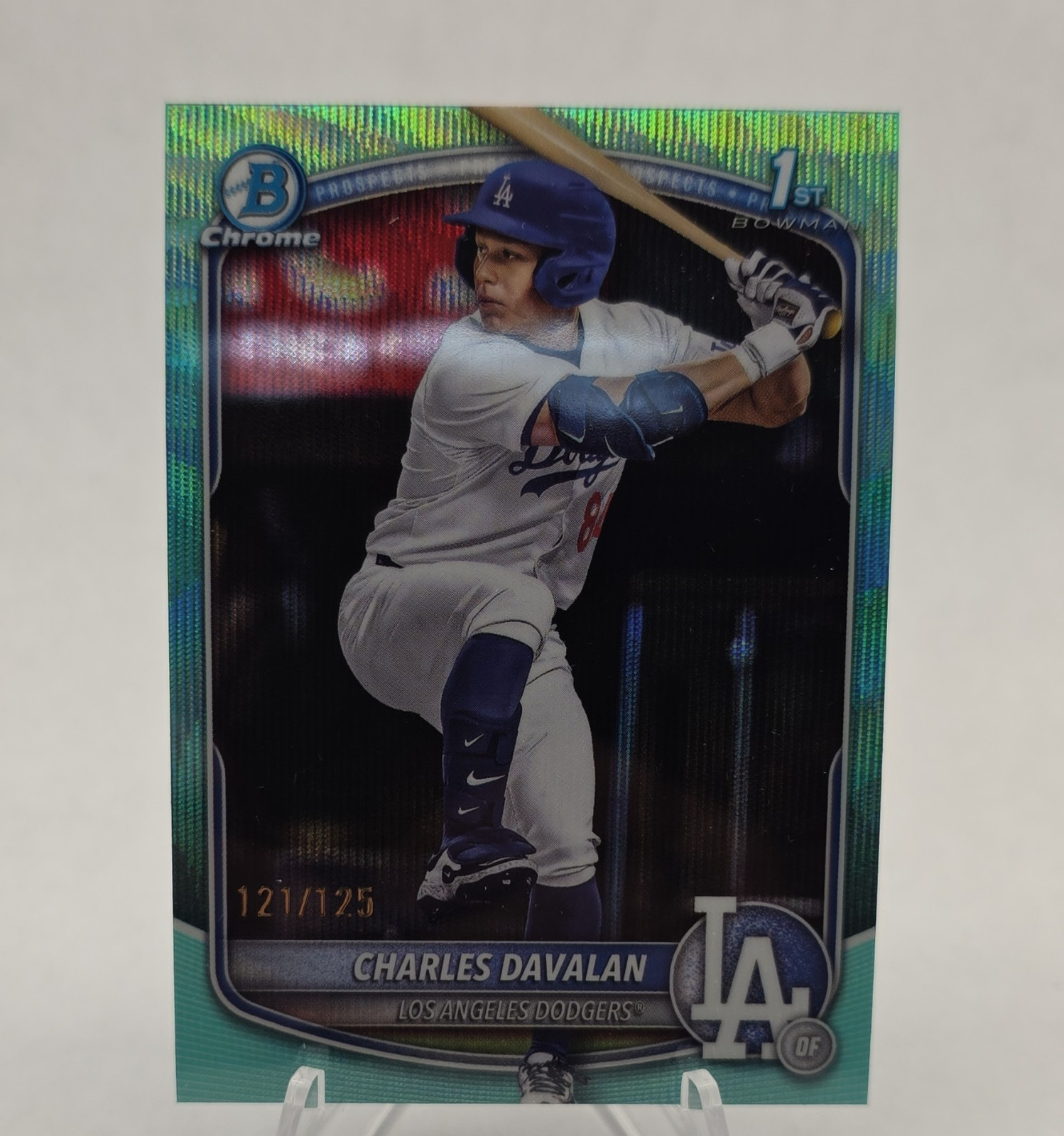 Bowman 2025 Draft Chrome Charles Davalan BDC-96 Aqua Wave Dodgers /125
