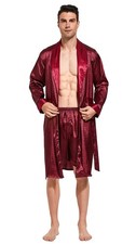 Tony  Candice Men's Satin Robe Lightweight Long Sleeve Silk Kimono Bathrobe ...
