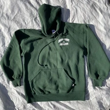 Vintage 90s Russell Athletic Green Pullover Hoodie Made In USA Large With Print