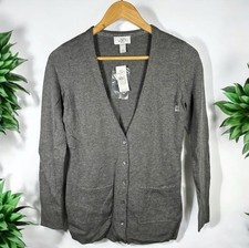 Loft Petite Women V-Neck Cardigan Sweater Gray Sparkle Button Down Size XSP NWT