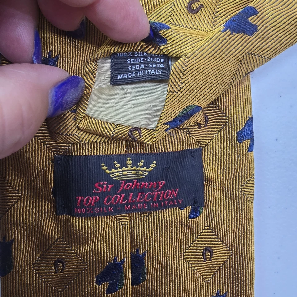 Sir Johnny Hombres Corbata de Cuello Dorado con Cabeza de Caballo Azul Caballo Ecuestre Zapatos Foto 3 de 3