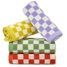 Wash Cloths Checkered 4 Pack 4 Colors - Cotton Washcloths for Face Body, 13 x...