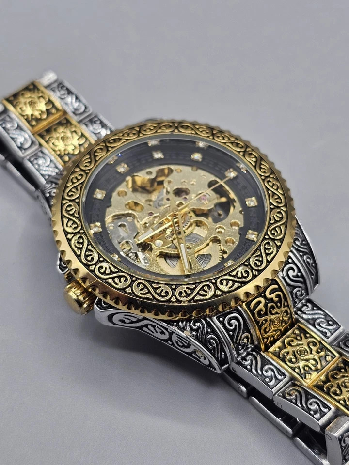 Mens Automatic Engraved Pattern Design Two-Tone S… - image 12