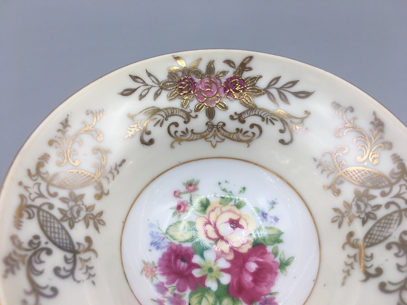 Del Mar Japan Pedestal Teacup & Saucer Hand Painted Raised 24k Gold Lusterware