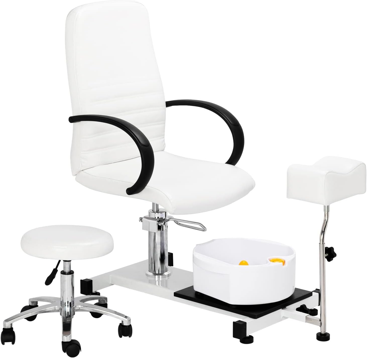 Pedicure Chair White with Stool & Bubble Massage Foot Bath, 