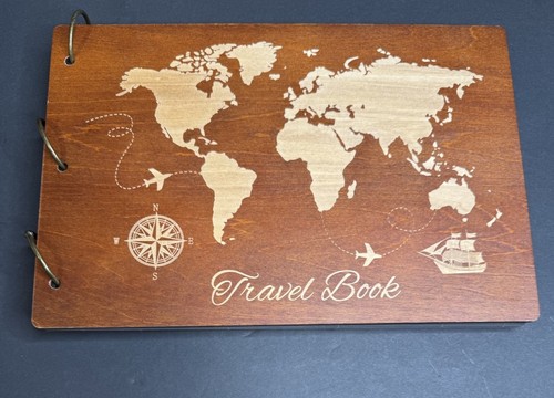 Wooden Travel 3-Ring Album with World Map Pattern, GREAT FOR MEMORIES
