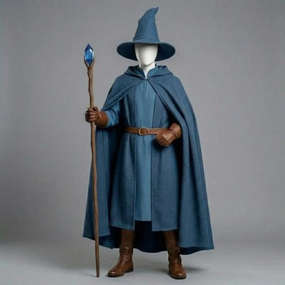 Midnight Blue Wizard Costume Archmage Robe, Hooded Cloak Set