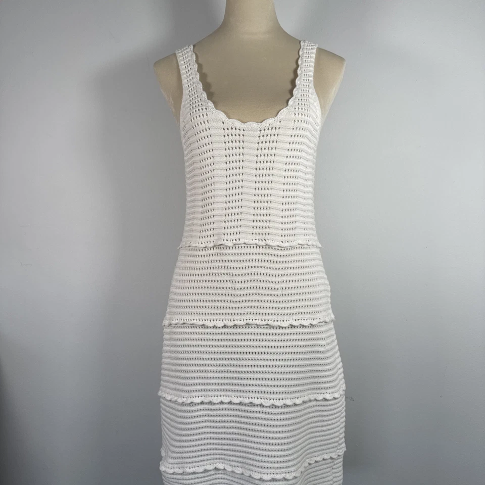 Vestido de malha Ella Moss L branco crochê boho praia resort festival verão Y2K retrô - Imagem 3 de 4