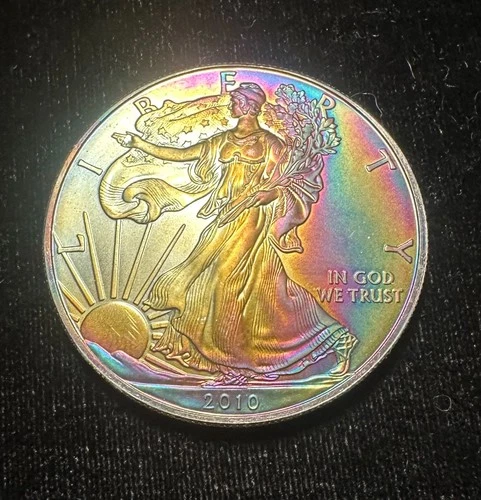 2010 $1 American Silver Eagle 1 oz GEM BU Colorful Rainbow Toning