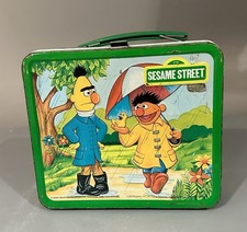 Sesame Street Metal Green Lunchbox 1970s Bert Ernie Big Bird Collectible