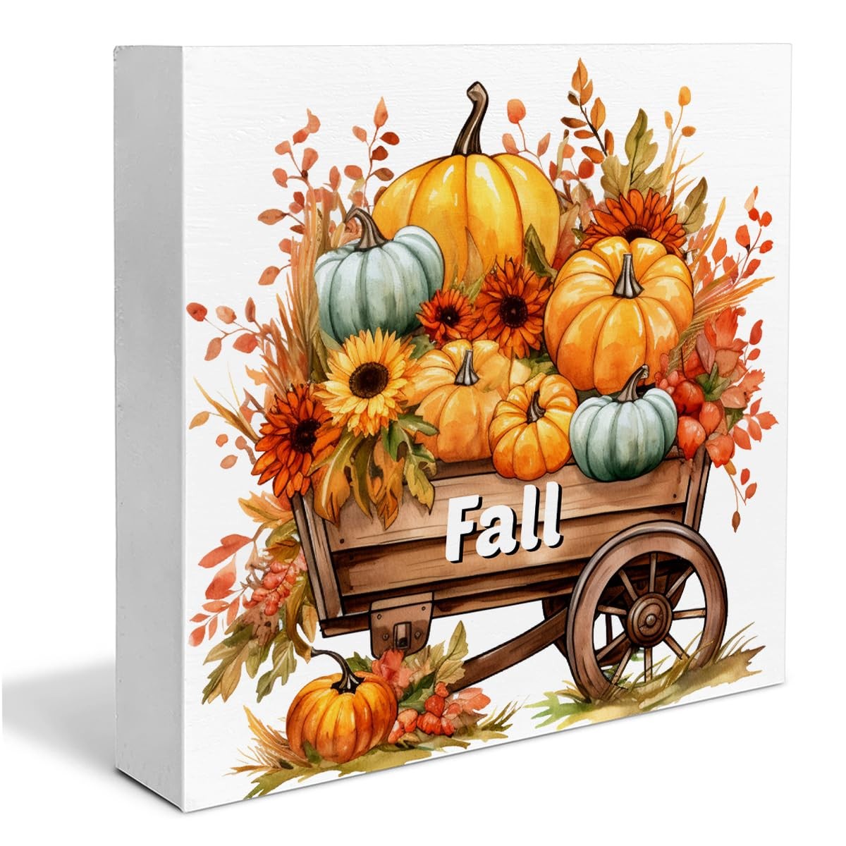 как выглядит Fall Decorations Pumpkins Flowers Wooden Block Sign Indoor Tabletop Gift фото
