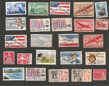 US AIR MAIL POSTE AERIENNE COLLECTION RARE LOT DE 24 TIMBRES OBLITERATIONS