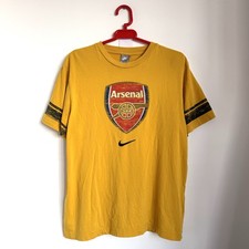 Arsenal 90s T-Shirt Size Large Vintage Nike Away Kit Yellow Logo Printed Rare