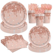 140 PCS Rose Gold Happy Birthday Party Decorations Tableware Set 20 Guests