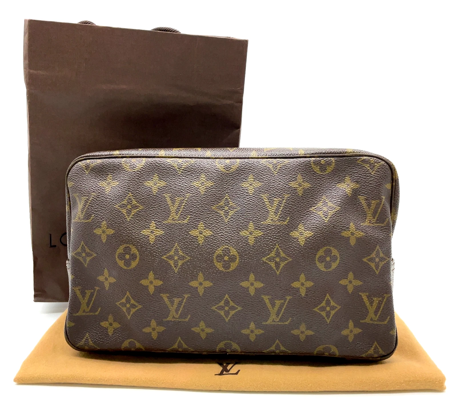 Authentic Louis Vuitton Monogram Trousse Toilette 28 Clutch Bag 186-121525