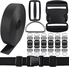 6 Yards Nylon Webbing Strap 6 Pcs Quick Side Release Plastic Buckle 12Pcs Tri-Gl