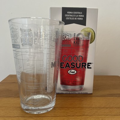 Original Fred Good Measure Wodka Cocktails Rezept Glas 16 Unzen Neu im Karton. 