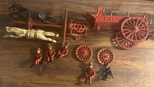 Vintage Reproduction Cast Iron Fire Patrol Horse Drawn Wagon Firemen Horses