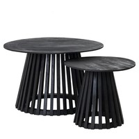 Couchtisch-Set 2-Teilig Wohnzimmertisch Mangholz Massiv Schwarz Gebeizt