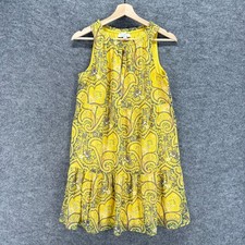 Loft Dress Women XS Yellow Geometric Shift Short Sleeveless Lined Pullover