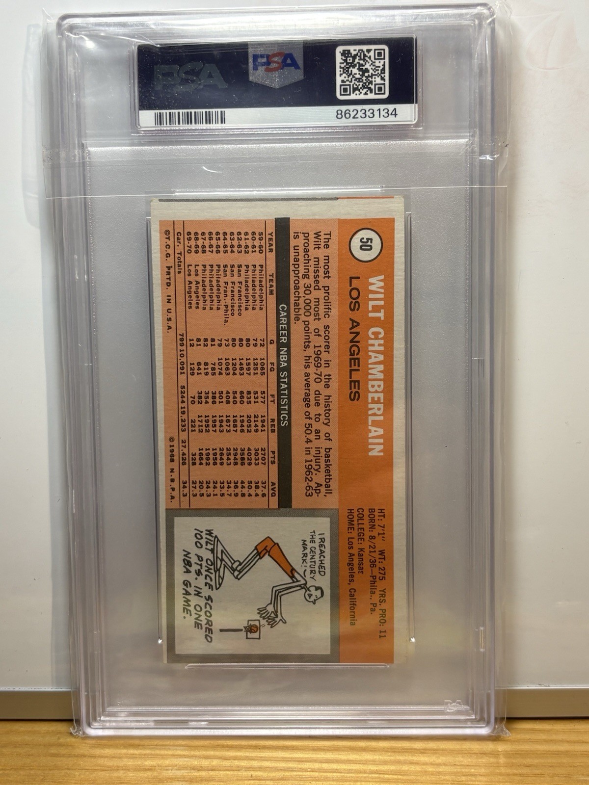 1970-71 Topps Wilt Chamberlain #50 PSA 7 (MC) view 2