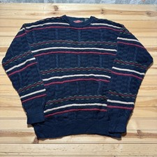 Vintage 90s Geometric Striped 3D Knit Crewneck Pullover Grandpa Sweater - XLT