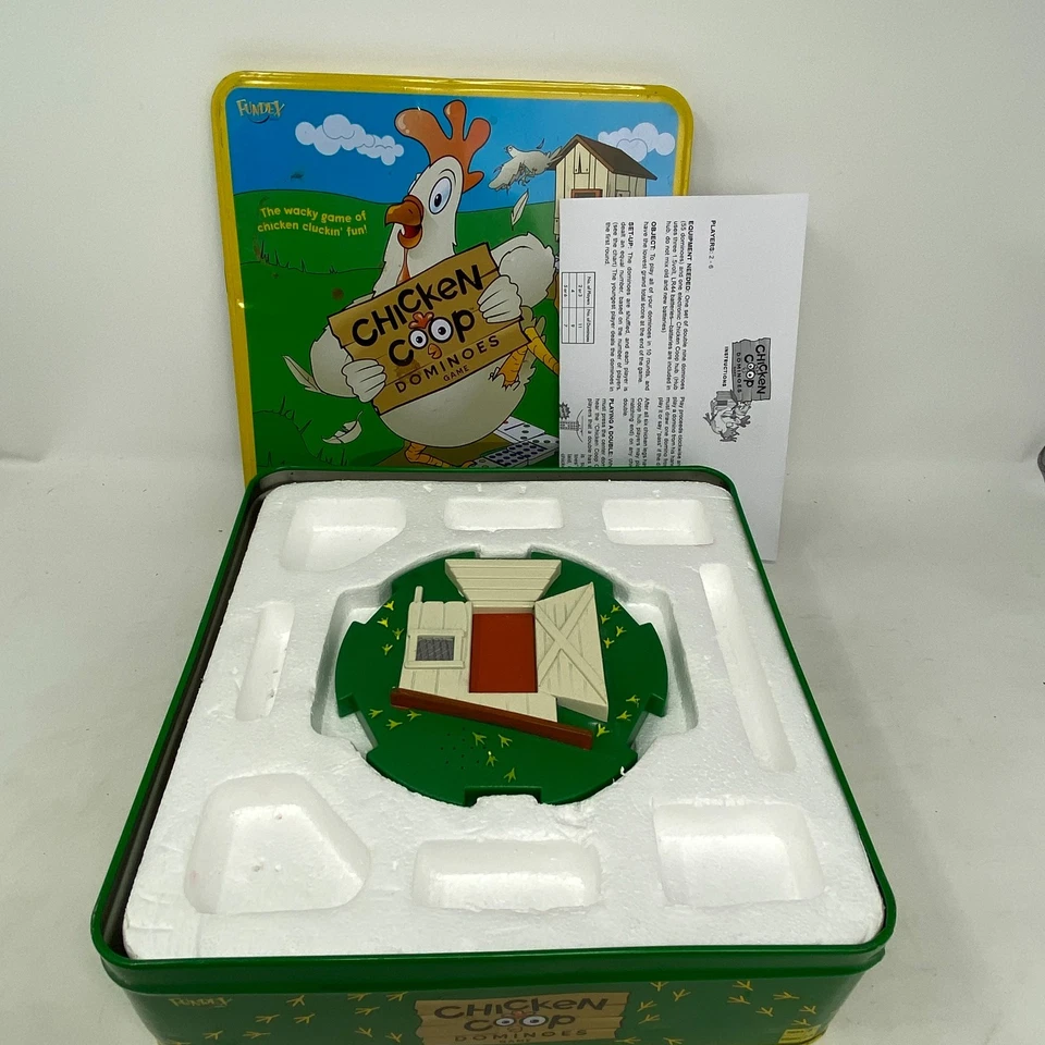 2003 Chicken Coop Dominoes Game Tin By Fundex COMPLETE - Image 3 of 4