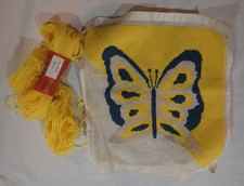Needlepoint Butterfly 1975 12" x 12" Canvas Partially Finished includes Yarn 