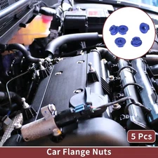 5 Pcs M4 Car Flange Nuts Aluminum Alloy Knurled Hex Blue