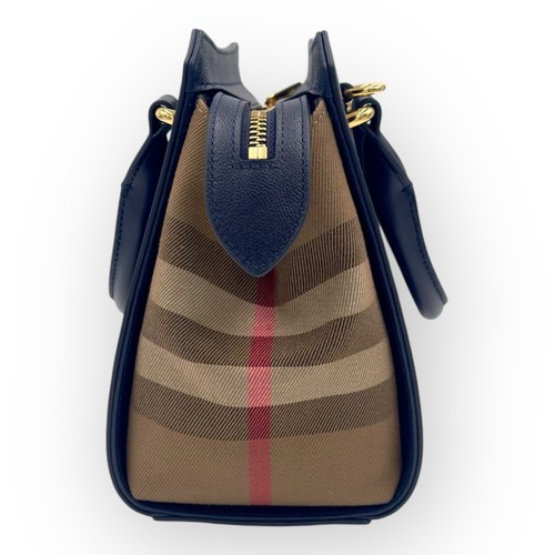 Burberry Calfskin Mega Check Mini Banwell Tote Dark Canvas Blue - Picture 2 of 11