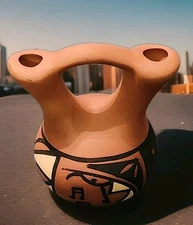 VTG Navajo Signed Skeeter Vail Wedding Vase Hand Made/painted New Mexico Pottery