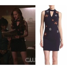 Guess 8 NWT Navy Crepe Fabric Orange White Bead Embellished Choker Sheath Dress