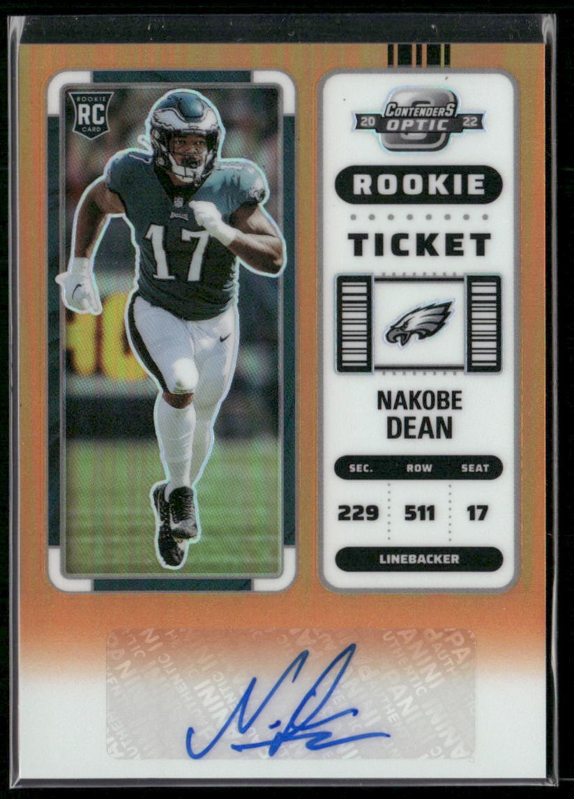 2022 Contenders Optic Rookie Ticket Auto Orange /50 #191 Nakobe Dean Eagles