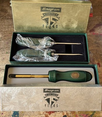  Snap On 75th Anniversary Ratcheting Screwdriver set Gold, Collectors RARE 