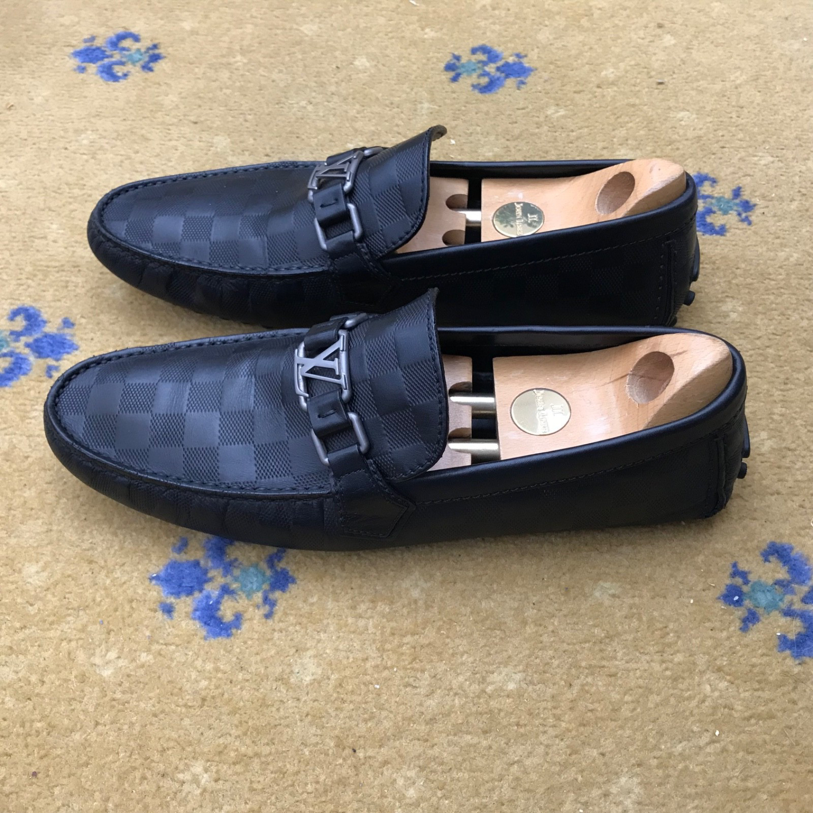 Louis Vuitton Hockenheim Damier Black Shoes Loafers Drivers Mens UK 9.5 US 10.5 thumbnail 3