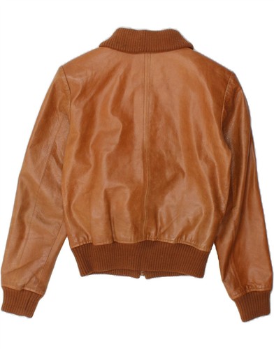 OUTER EDGE Womens Crop Bomber Leather Jacket UK 10 Small Brown Leather BY01 - 第 2/3 張圖片