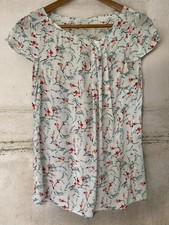 Monsoon Bluse 10, weiß geblümt Kurzarm Plis...