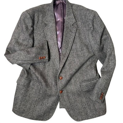 Savile Row Gray Herringbone Wool Blazer Sport Coat Jacket Men Size 46R Tweed