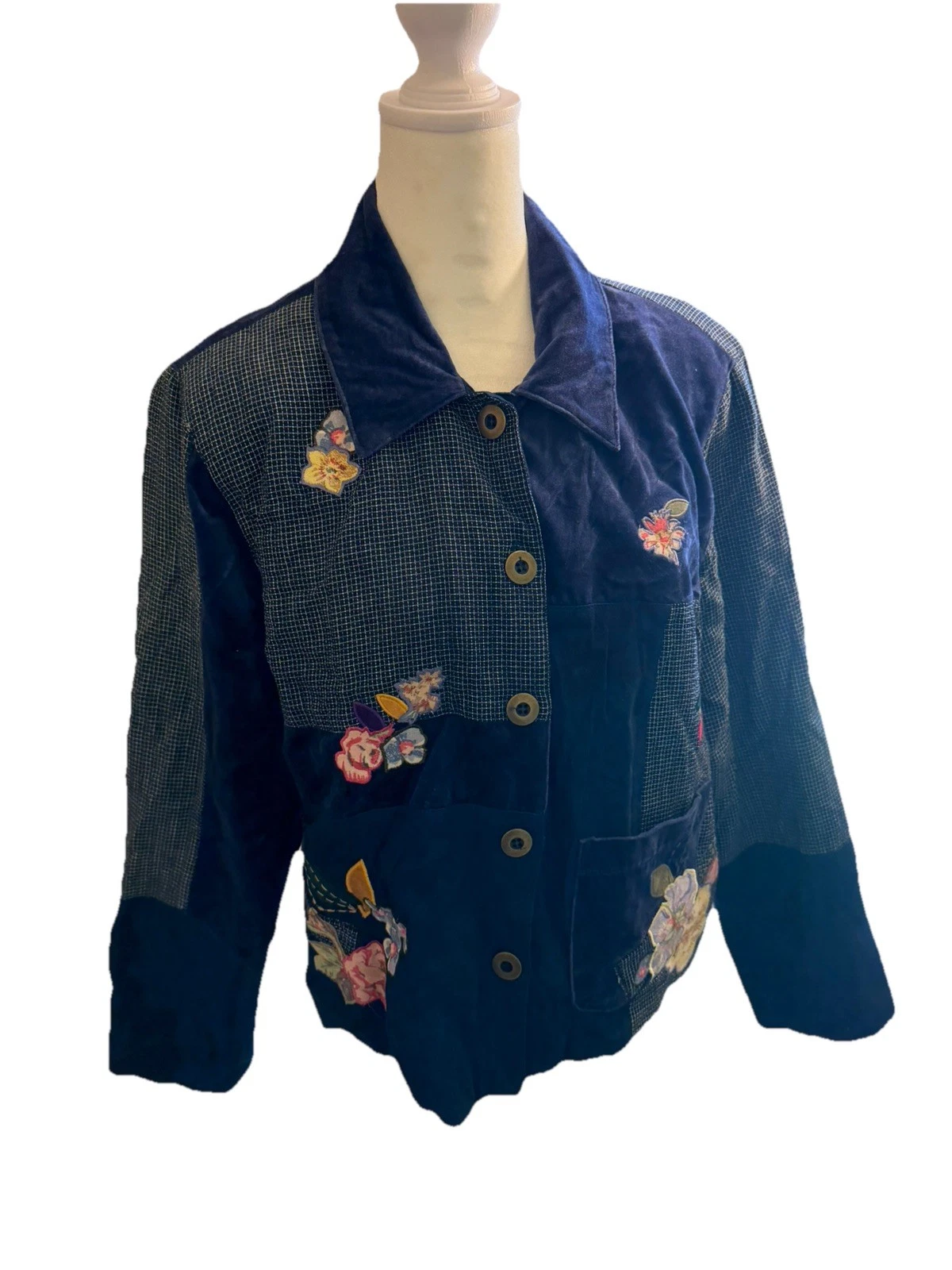 Vintage Koret City Blues Denim/Velvet Patchwork Jacket Grandmacore Cottagecore