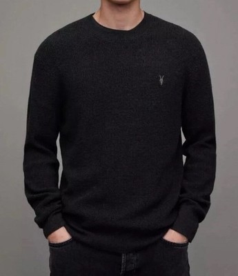 AllSaints Stein Crew Lightweight Open Weave Ramskull  Sweater NWOT Black Small