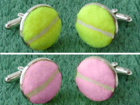 Запонки для настоящих теннисных мячей - желтые или розовые запонки ручной работы в наличии - Изображение 3 из 4